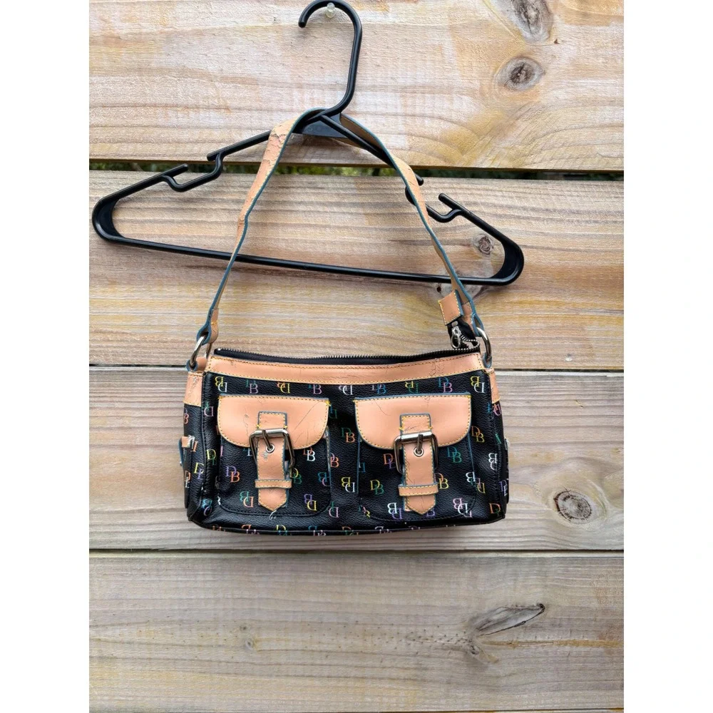 Dooney & Bourke Multi-Color Monogram Black Coated Canvas Shoulder Bag Y2K Bag